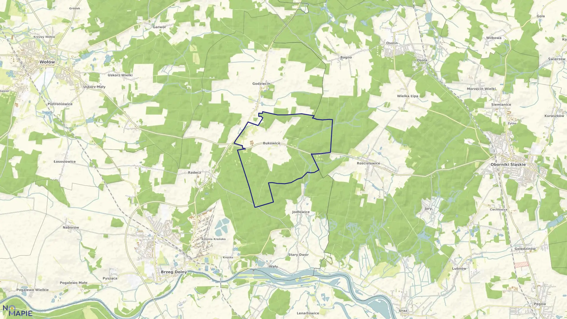 Mapa obrębu Bukowice w gminie Brzeg Dolny