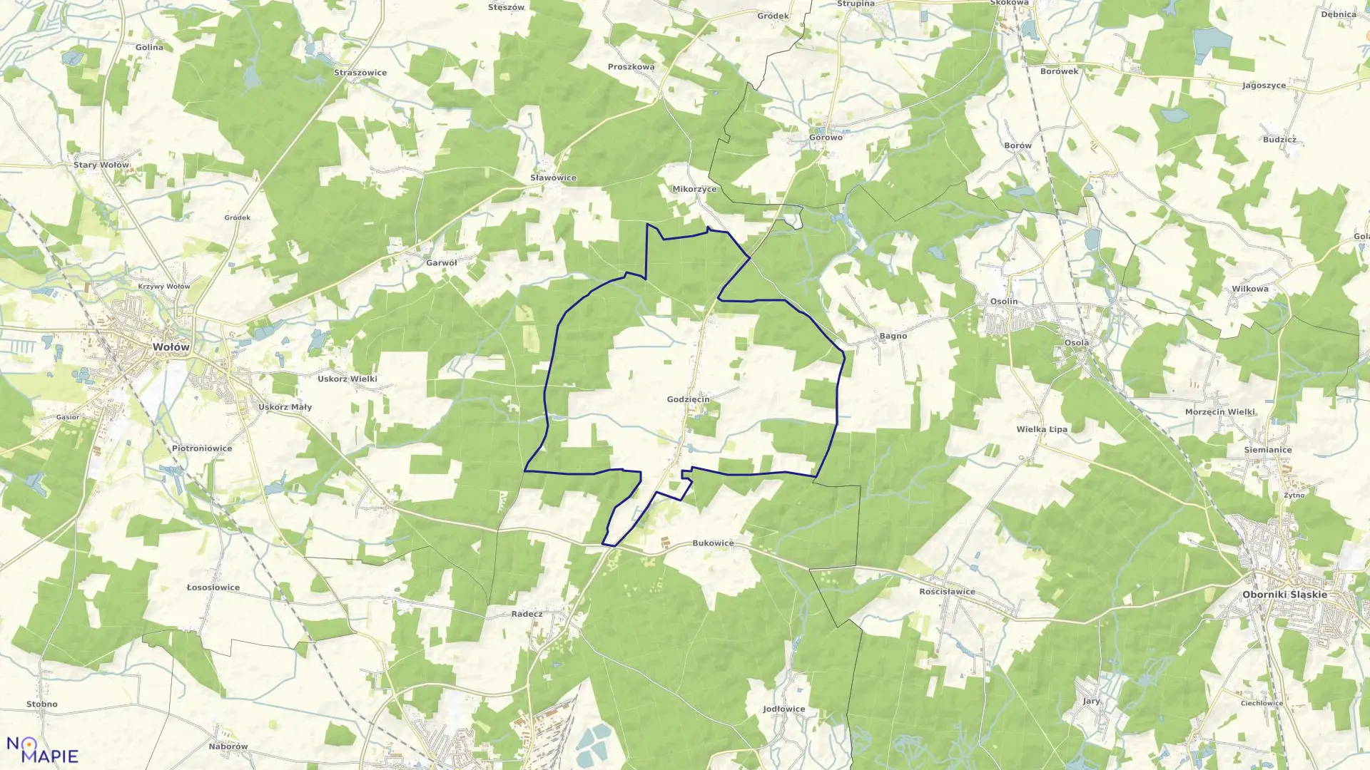 Mapa obrębu Godzięcin w gminie Brzeg Dolny