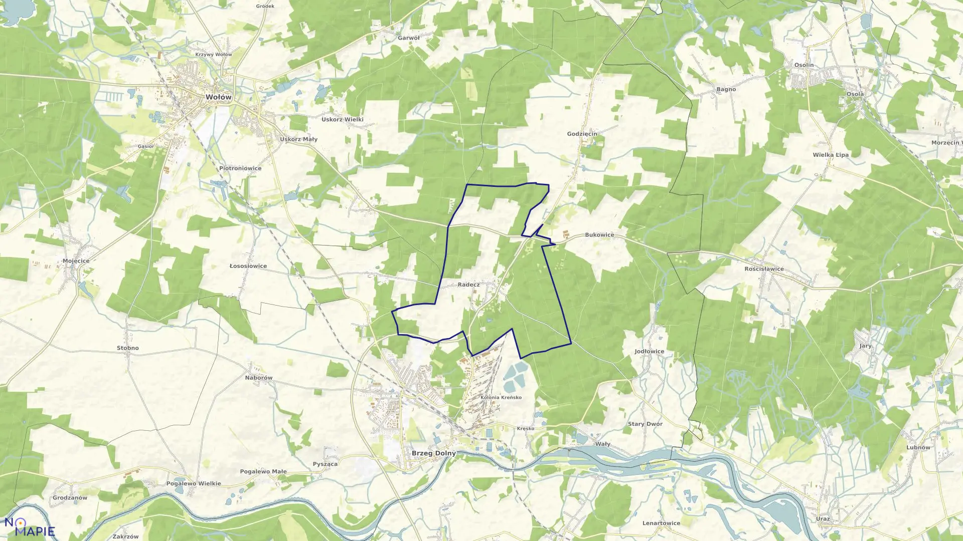 Mapa obrębu Radecz w gminie Brzeg Dolny